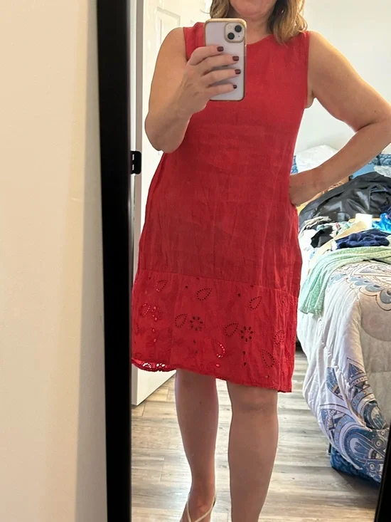 Red Eyelet Sundress with Navy Knit Bolero - Picture 5 of 6